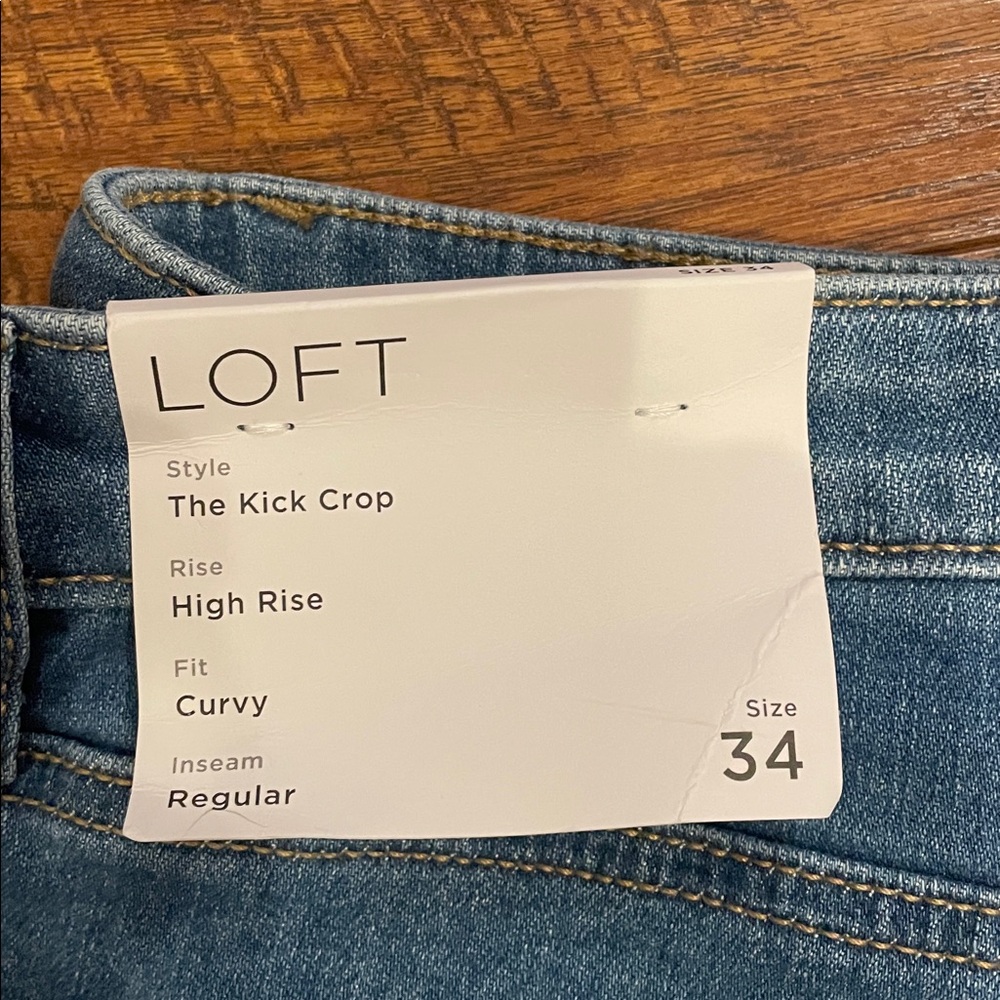NEW NWT LOFT Curvy Braided High Rise Kick Crop Jeans Classic Mid Wash Size 34 - Picture 5 of 10
